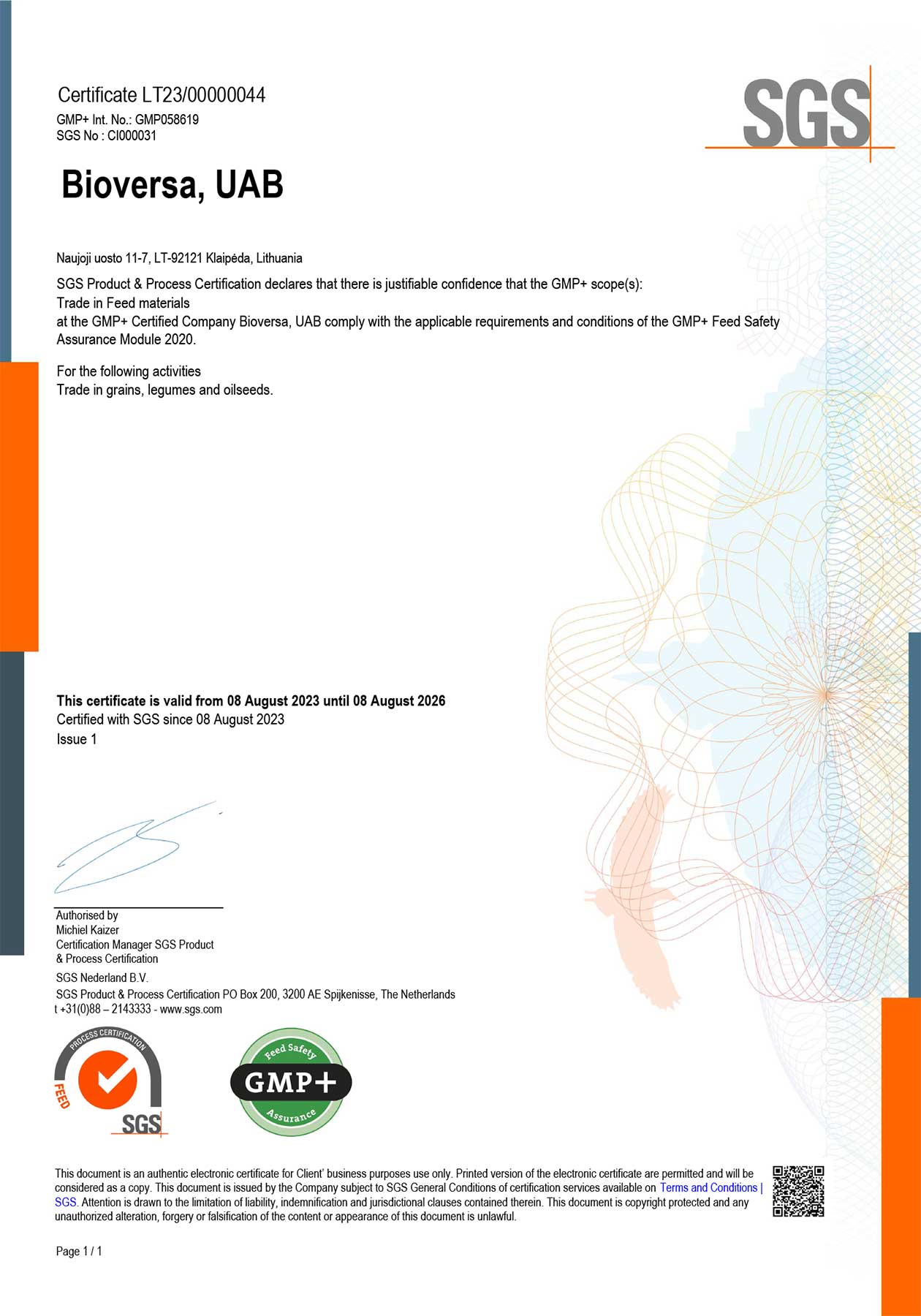 SGS Product & Process Certification